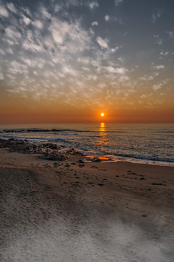 Nature, Sunset, Beach, Coast, Glare HD phone wallpaper