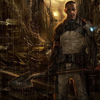 Worker, destruction, rain, cg, man, digital art, dark HD wallpaper