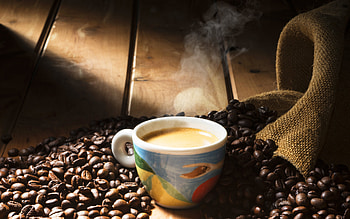 Coffee, beans, steam, drink HD wallpaper