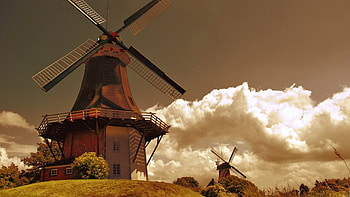 Holland windmill, Sky and clouds, Nature scenery, Dutch countryside HD wallpaper
