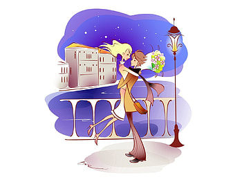 Art, Love, City, Couple, Pair, Drawing, , Evening, Happiness, Meeting HD wallpaper