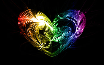 colorful heart, , minimalism, black backgrounds, abstract hearts, background with heart, love concepts HD wallpaper