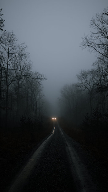 Midnight Fog: Lone Headlights on a Road, road, fog, light, car, graphy, night HD phone wallpaper