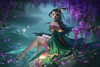 Fantasy girl, Girl, Wisteria, Gorgeous, Night HD wallpaper