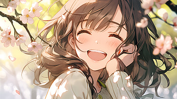 Anime Girl Cherry Blossom Bliss, Anime, girl, anime girl, smile, flower HD wallpaper