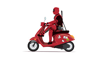 Marvel, Deadpool on scooter, minimal, superhero, funny, art HD wallpaper