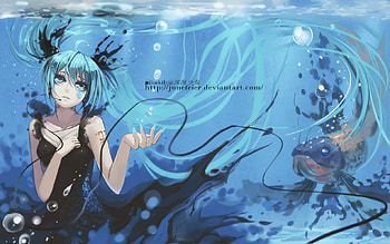 vocaloid, black, aqua eyes, aqua, blue hair, dress, miku hatsune HD wallpaper