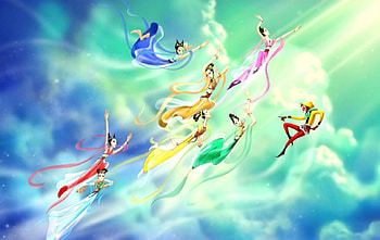 Magic in the sky, flying, sky, fantasy, woman HD wallpaper