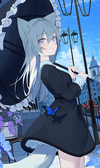 Umbrella of Azure: Anime Catgirl City, Anime, girl, anime girl HD phone wallpaper