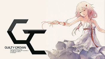 Inori~~, logo, guilty crown, red eyes, inori, pink hair, dress, band HD wallpaper