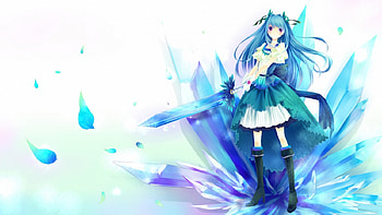 ~The Crystal Warrior~, crystals, sword, anime, fantasy, petals, girl, warrior HD wallpaper