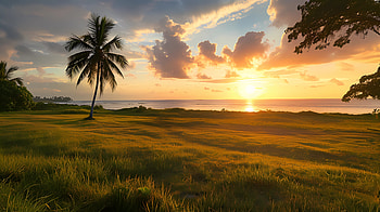 Seaside sun, horizon, sunset, seaside HD wallpaper