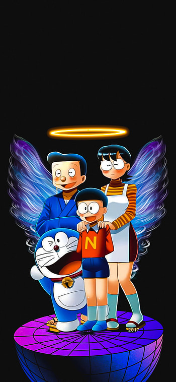 Nobita & Doremon black, art, cartoon HD phone wallpaper