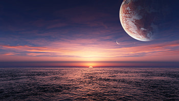 Solaris, sea, moon, fantasy, sun HD wallpaper