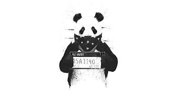 Bad Panda, panda, artist, artwork, digital-art, monochrome, black-and-white HD wallpaper