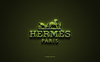 Hermes logo, green creative logo, floral art logo, Hermes emblem, green carbon fiber texture, Hermes, creative art HD wallpaper