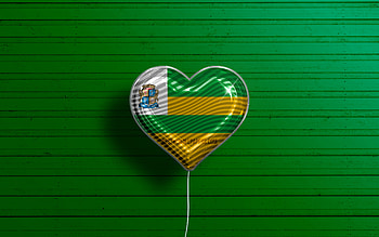 I Love Aracaju, , realistic balloons, green wooden background, Day of Aracaju, brazilian cities, flag of Aracaju, Brazil, balloon with flag, cities of Brazil, Aracaju flag, Aracaju HD wallpaper