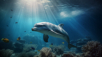Dolphin in Sunlit Sea - Marine Life, sea life, mammal, Animal, dolphin HD wallpaper