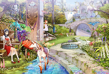 Secret Garden, animal, horse, cute, dress, beauty, nice, scenery, piano, flower, scenic, water, female, sweet, duck, scene, bird, house, garden, girl, beautiful, grass, anime girl, anime, fantasy, building, girls, bride HD wallpaper