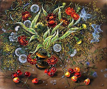Apalkova Nina. Flowers and berries, apalkova nina, art, painting, flower HD wallpaper