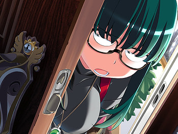Popotan-Ai, other, necklace, popotan, anime, lock, door, green, glasses, funny, ai HD wallpaper