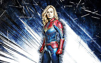 Captain Marvel, grunge art, superheroes, Marvel Comics, blue abstract rays, Carol Danvers, Captain Marvel HD wallpaper