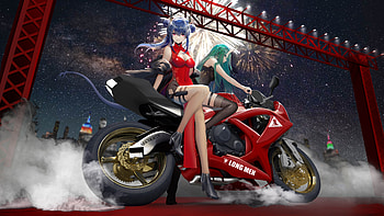 Anime Girls Bike Ride Evening , anime-girl, anime, artist, artwork, digital-art HD wallpaper