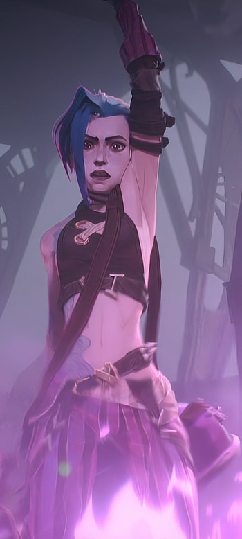 Arcane, magenta, blue, league of legends, jinx, girl, anime HD phone wallpaper