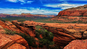 Devils Bridge, Sedona, AZ, clouds, landscape, sky, rocks, usa HD wallpaper
