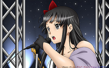 Akiyama Mio, night, sexy, ribbon, cute, girl, gloves, stars, black hair, long hair, anime, black eyes, micro, k-on HD wallpaper