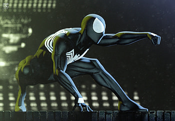 Black, Spider-man, superhero, art HD wallpaper