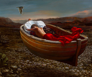 Girl in Boat, boat, art, girl, beautiful, serene, woman, digital, painting, fantasy, pretty, female HD wallpaper