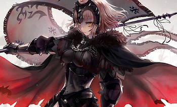 Woman Warrior, Anime, Fate/grand Order, Avenger (Fate/grand Order), Banner, Jeanne D'arc Alter, Short Hair, Yellow Eyes, Fate Series HD wallpaper