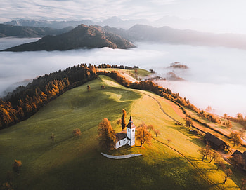Church, landscape, mist, fog HD wallpaper