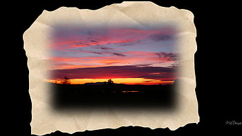 An Autumn Sunset, framed, fall, trees, autumn, sky, vintage, sunset HD wallpaper