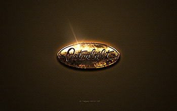 Peterbilt golden logo, artwork, brown metal background, Peterbilt emblem, Peterbilt logo, brands, Peterbilt HD wallpaper