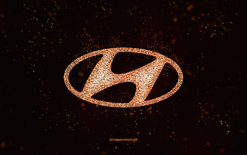 Hyundai glitter logo, , black background, Hyundai logo, orange glitter art, Hyundai, creative art, Hyundai orange glitter logo HD wallpaper