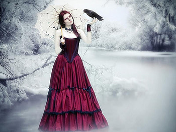 Alone with reaven, winter, bird, dress, woman HD wallpaper