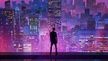 Watching The City Digital Art , artist, artwork, digital-art, artstation, neon, buildings, alone HD wallpaper