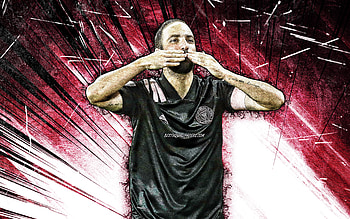 Gonzalo Higuain, grunge art, Inter Miami FC, soccer, argentinian footballers, MLS, football, Gonzalo Higuain , Inter Miami CF, purple abstract rays, Gonzalo Higuain Inter Miami HD wallpaper