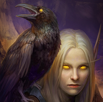 Witch, pasari, oxana che, blonde, art, bird, eyes, girl, halloween, raven, fantasy, yellow, face HD wallpaper