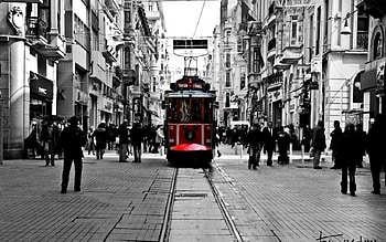 Nostalgic Tramvay, taksim, turkey, istanbul, monochrome HD wallpaper