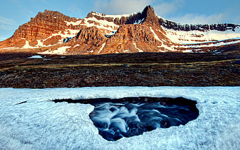 Nature, Rivers, Mountains, Snow, Shine, Light, Flow, Stream, Crust, Hole HD wallpaper