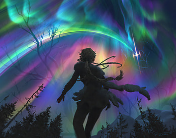 Girl, gameshot, Northern Lights, fantasy, art HD wallpaper