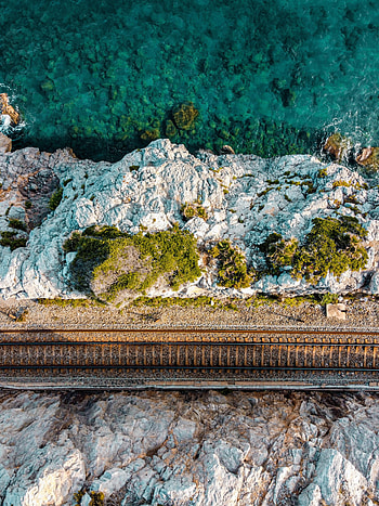 Nature, Sea, View From Above, Coast, Railway HD phone wallpaper