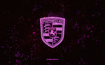 Porsche glitter logo, , black background, Porsche logo, pink glitter art, Porsche, creative art, Porsche pink glitter logo HD wallpaper