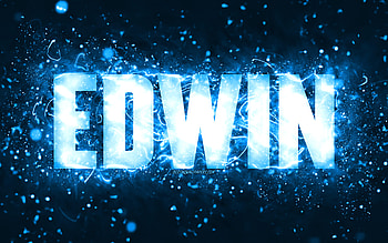 Happy Birtay Edwin, , blue neon lights, Edwin name, creative, Edwin Happy Birtay, Edwin Birtay, popular american male names, with Edwin name, Edwin HD wallpaper