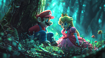 Mario & Princess Peach: Enchanted Forest, Mario, Princess Peach, fantasy, illustration, video game HD wallpaper