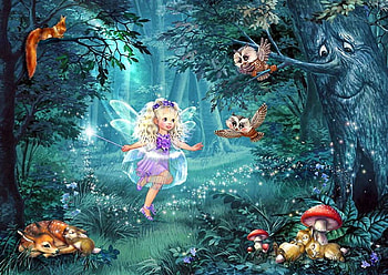 In the magic Forest, fairy, forest, mushrooms, tree HD wallpaper