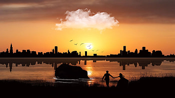 Landscape, People, Sunset HD wallpaper